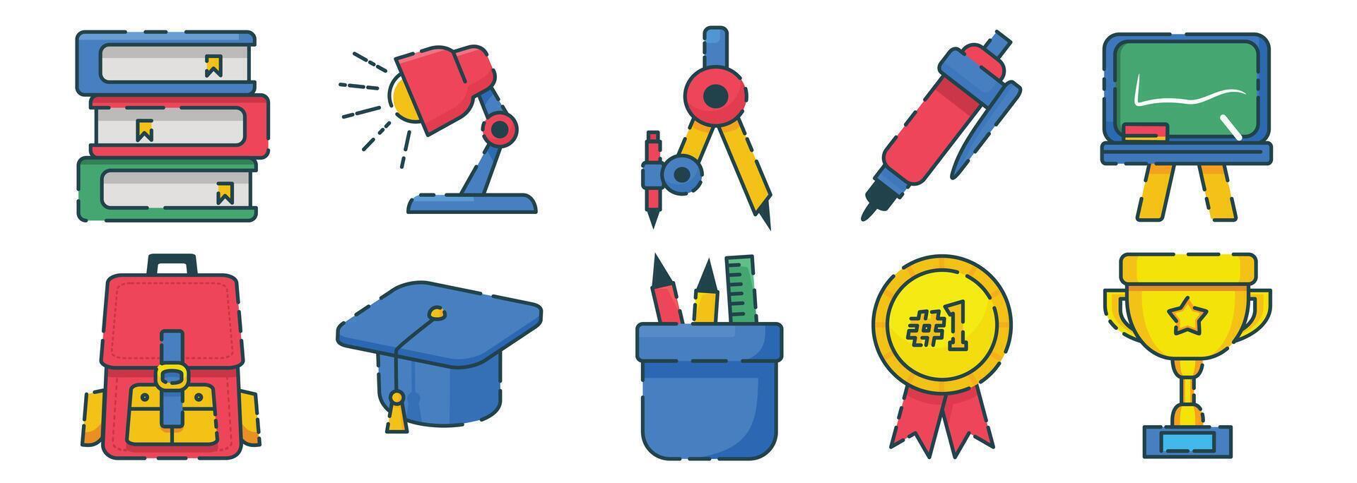 Colorful Educational Icons Collection Pack Elements With Filled Line Style vector