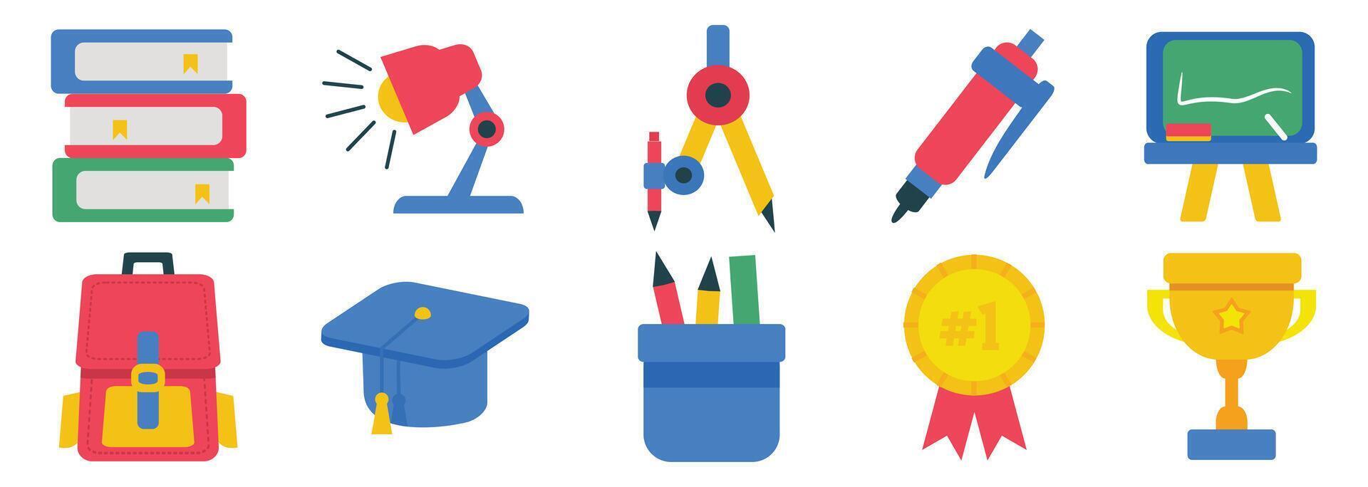 Colorful Educational Icons Collection Pack Elements With Flat Style vector