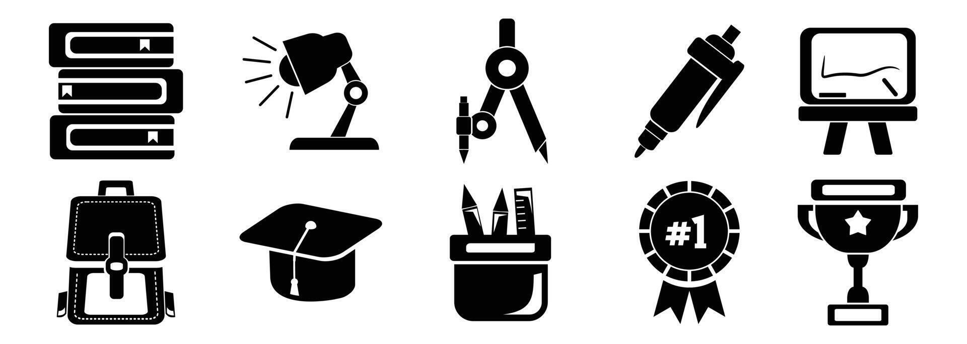 Colorful Educational Icons Collection Pack Elements With black solid Style vector
