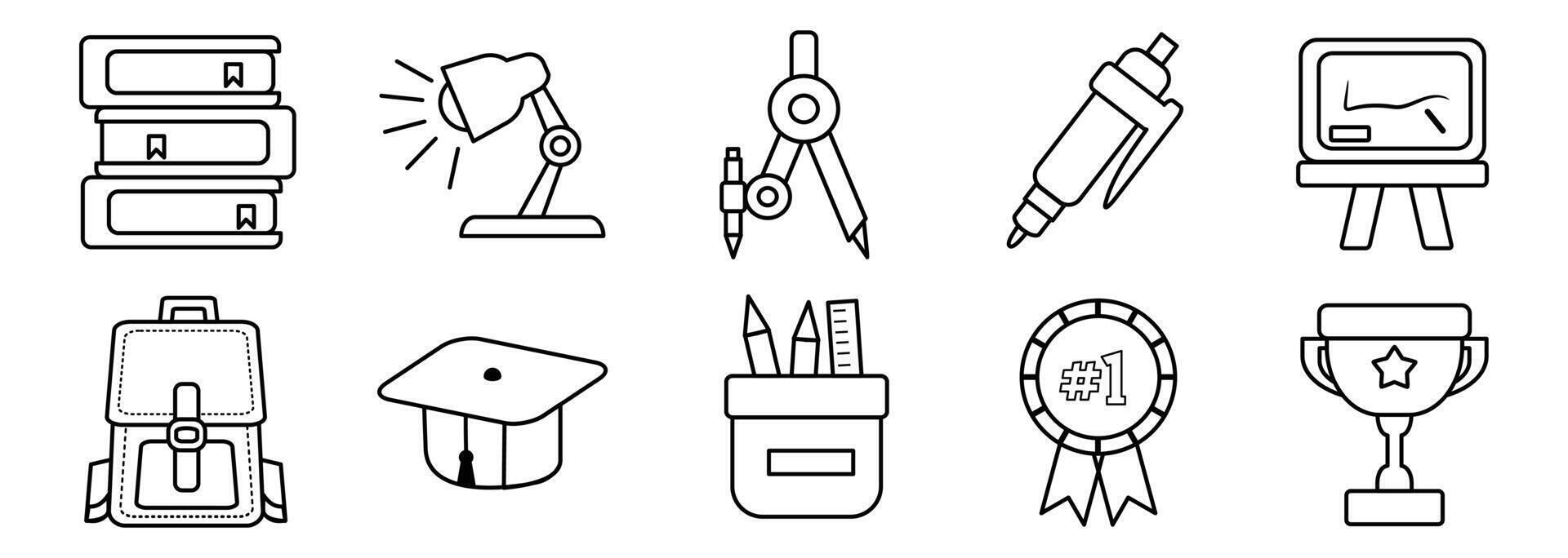 Colorful Educational Icons Collection Pack Elements With Black Outline Style vector