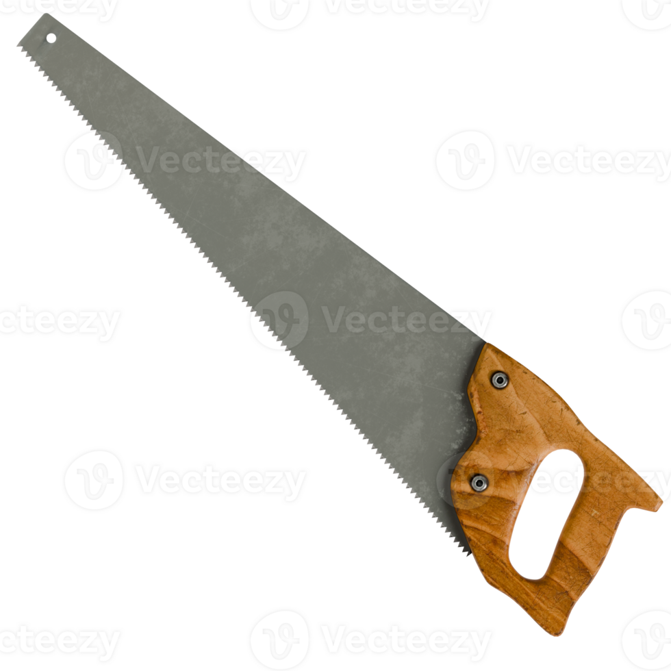 A large saw with a wooden handle on a transparent background png