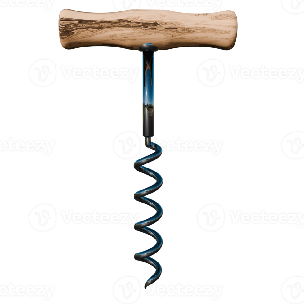 A wine corkscrew with a wooden handle and blue wire png