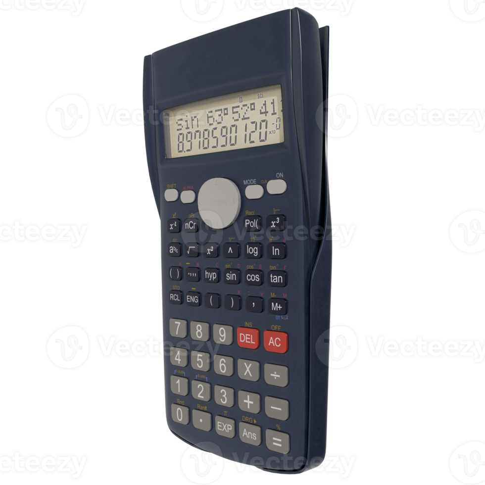 A calculator with a transparent background and white text png