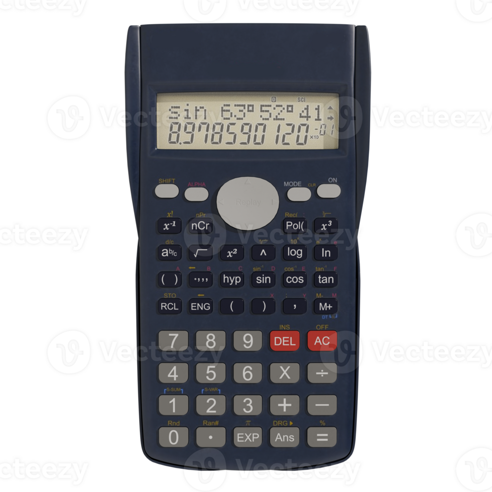 A calculator with a transparent background and a blue display png
