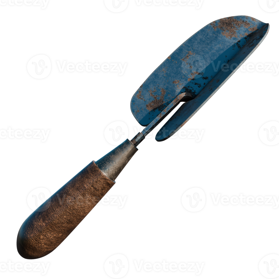A shovel with a rusty handle on a transparent background png