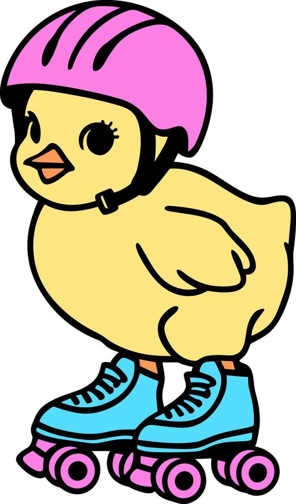 Adorable Chick on Roller Skates Wearing a Helmet vector