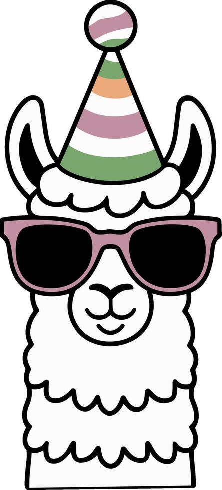 Cool Party Llama with Sunglasses and Party Hat vector