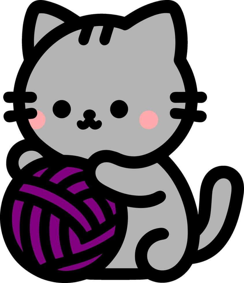 Adorable Cat Playing with a Ball of Yarn Illustration vector