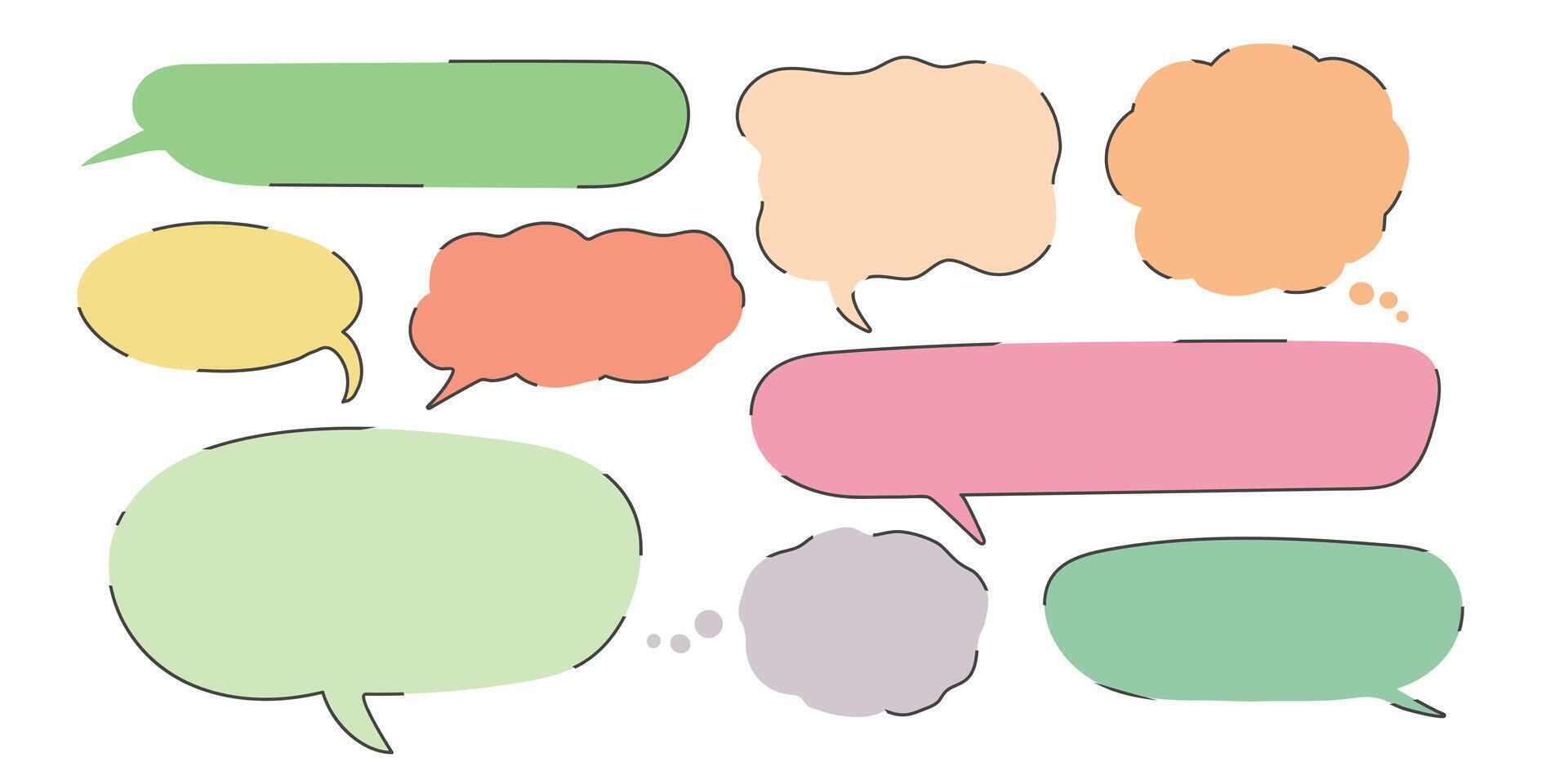 Set collection of pastel dialogue boxes bubbles different variants hand drawn doodle vector