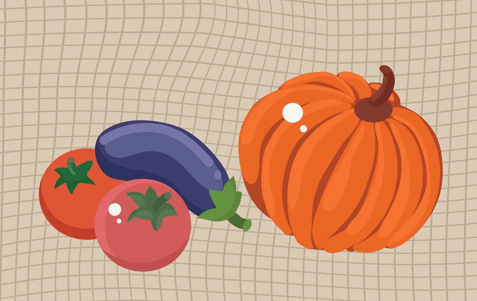 Fall Card, poster, illustration with autumn vegetables pumpkin, tomatoes, eggplant vector