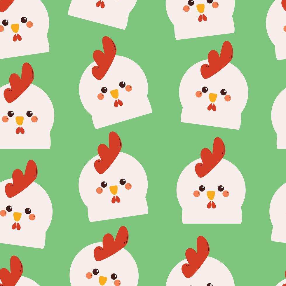 seamless pattern cute cartoon hen in green background. cute animal pattern for wallpaper, background and gift wrap paper vector