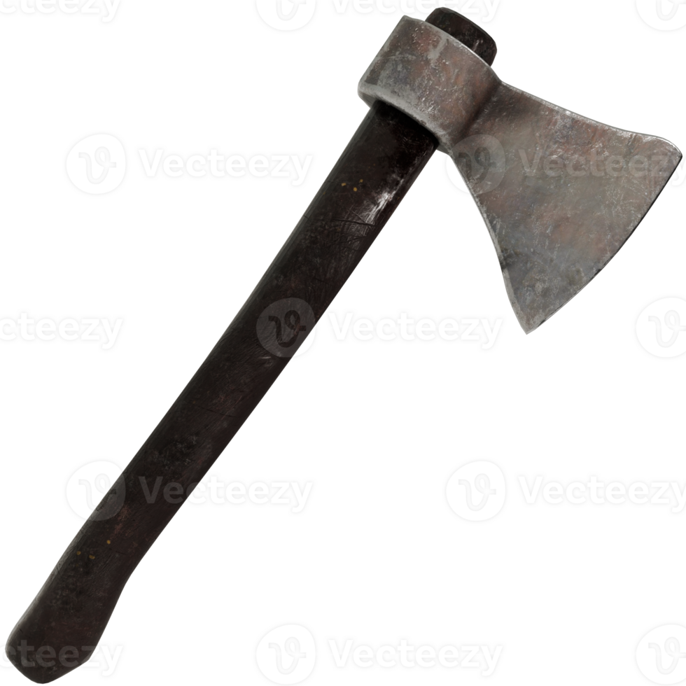 3d axe with a wooden handle and a metal blade png