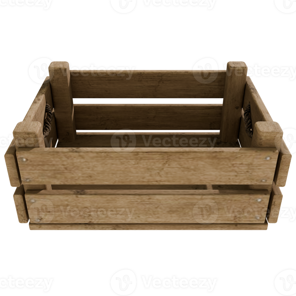 Wooden crate with handles on a transparent background png