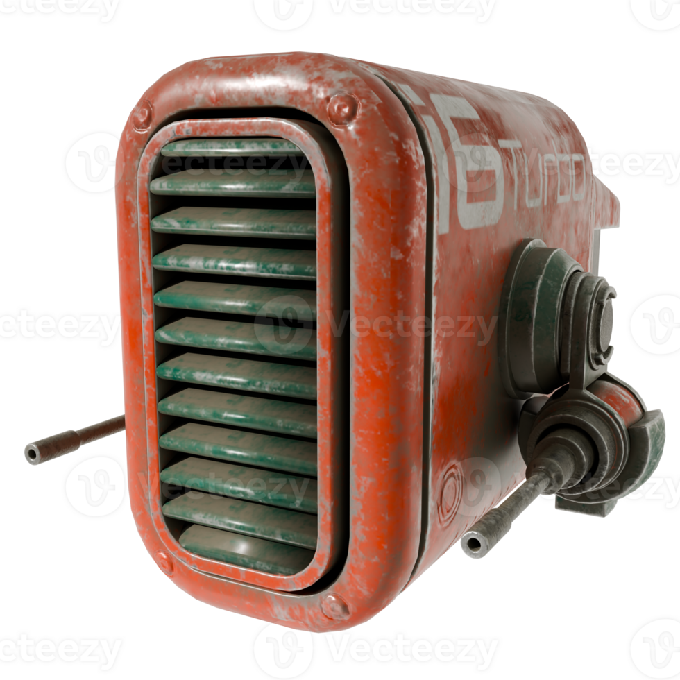A red and green machine with a large fan png