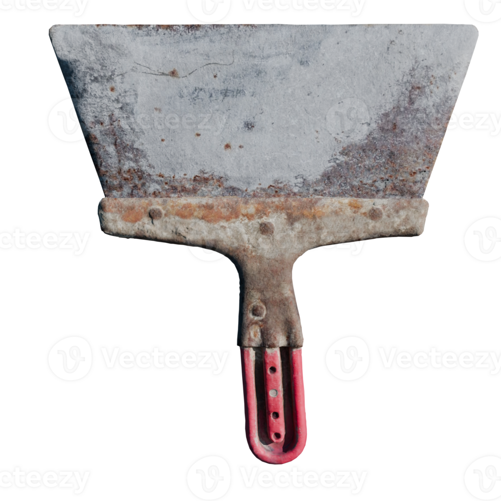 A rusty shovel with a red handle png