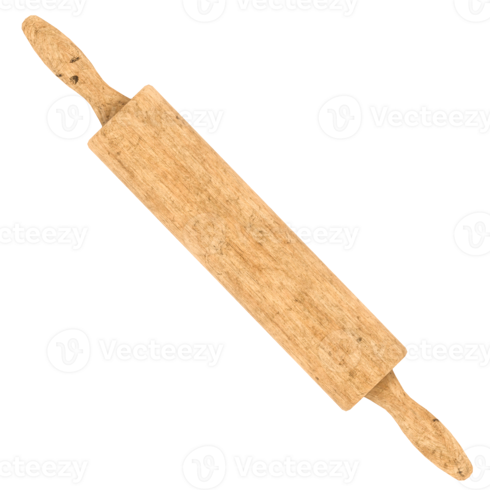 3d render wooden rolling pin with transparent background png