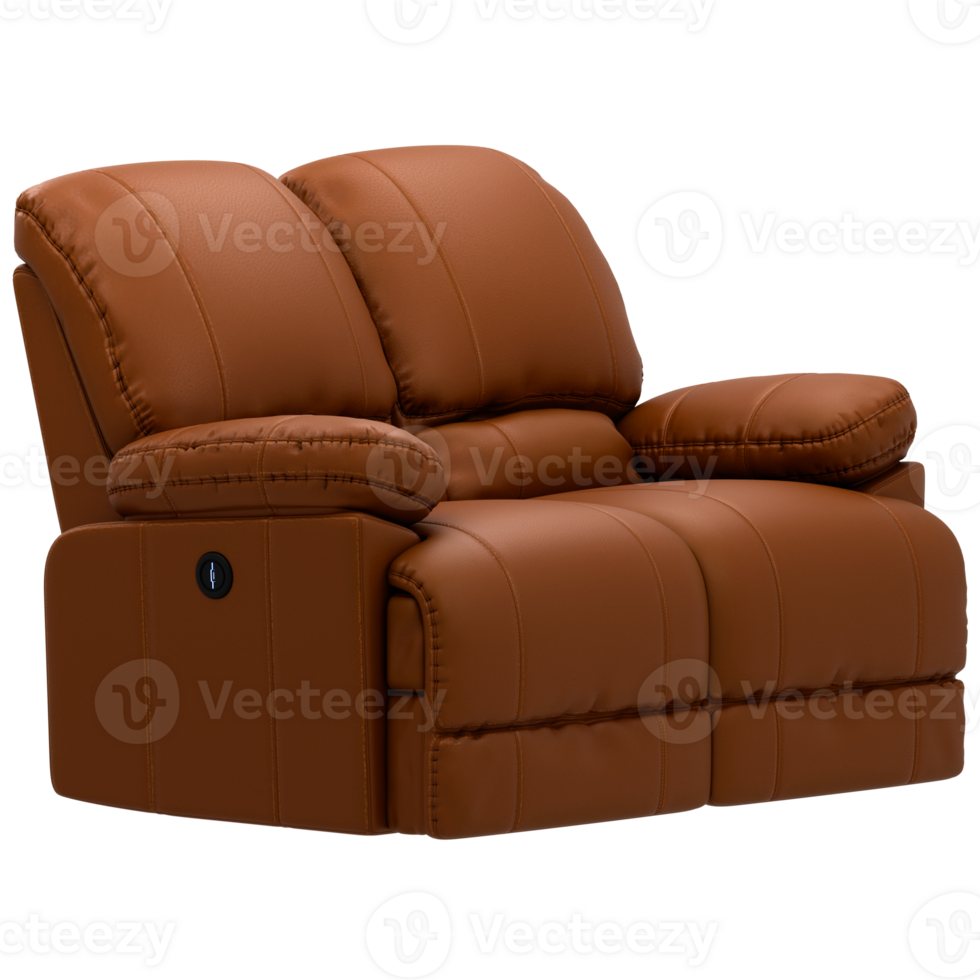 The recliner is made from brown leather png