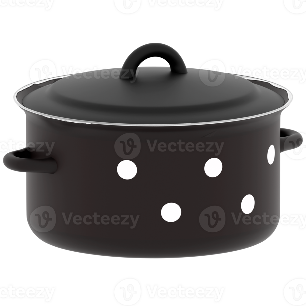 3d render black pot with transparent background png