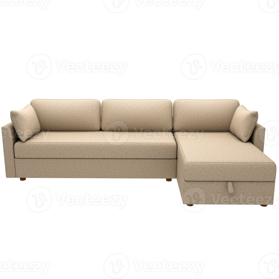 A sectional beige couch with a storage area png