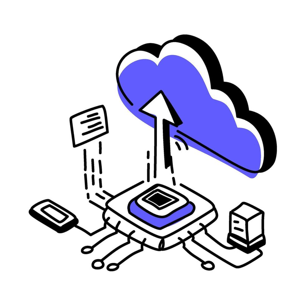 Edge Computing, where data is processed locally at the edge of the network, reducing latency and improving efficiency. Perfect for technology blogs, to IoT, AI, and data processing vector