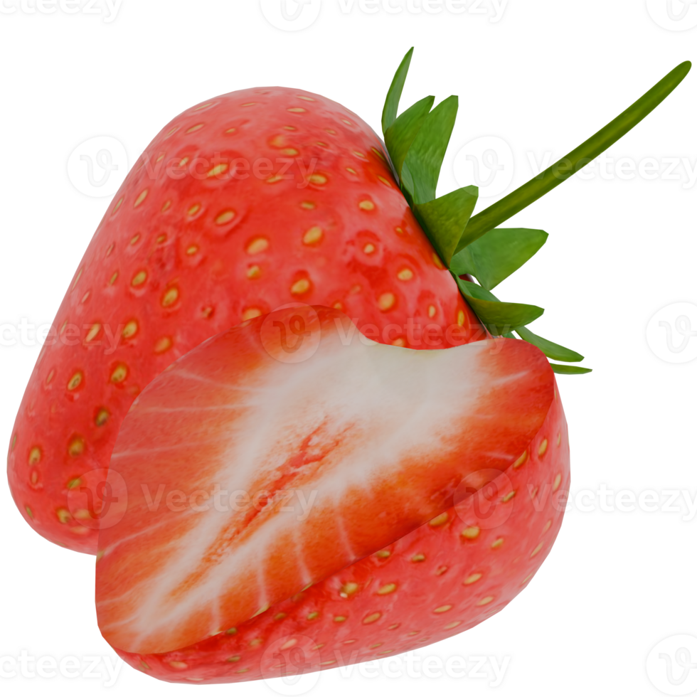 3d render fresh cut strawberries with transparent background png