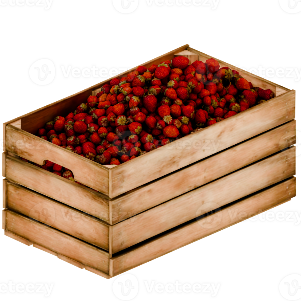 Crate of strawberries with transparent background png