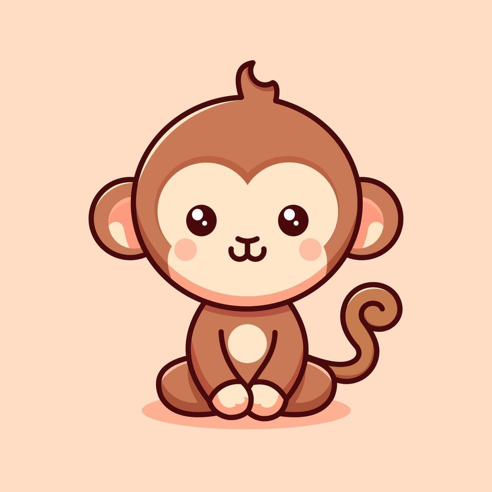 cute monkey illustration in simple cartoon style vector