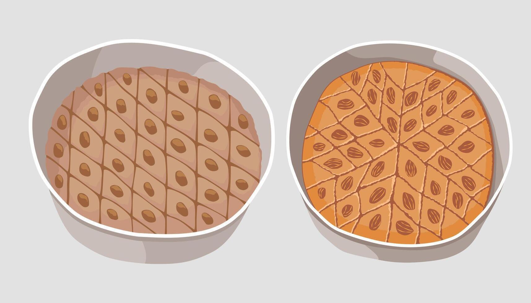 A freshly baked and sliced of basbousa. vector