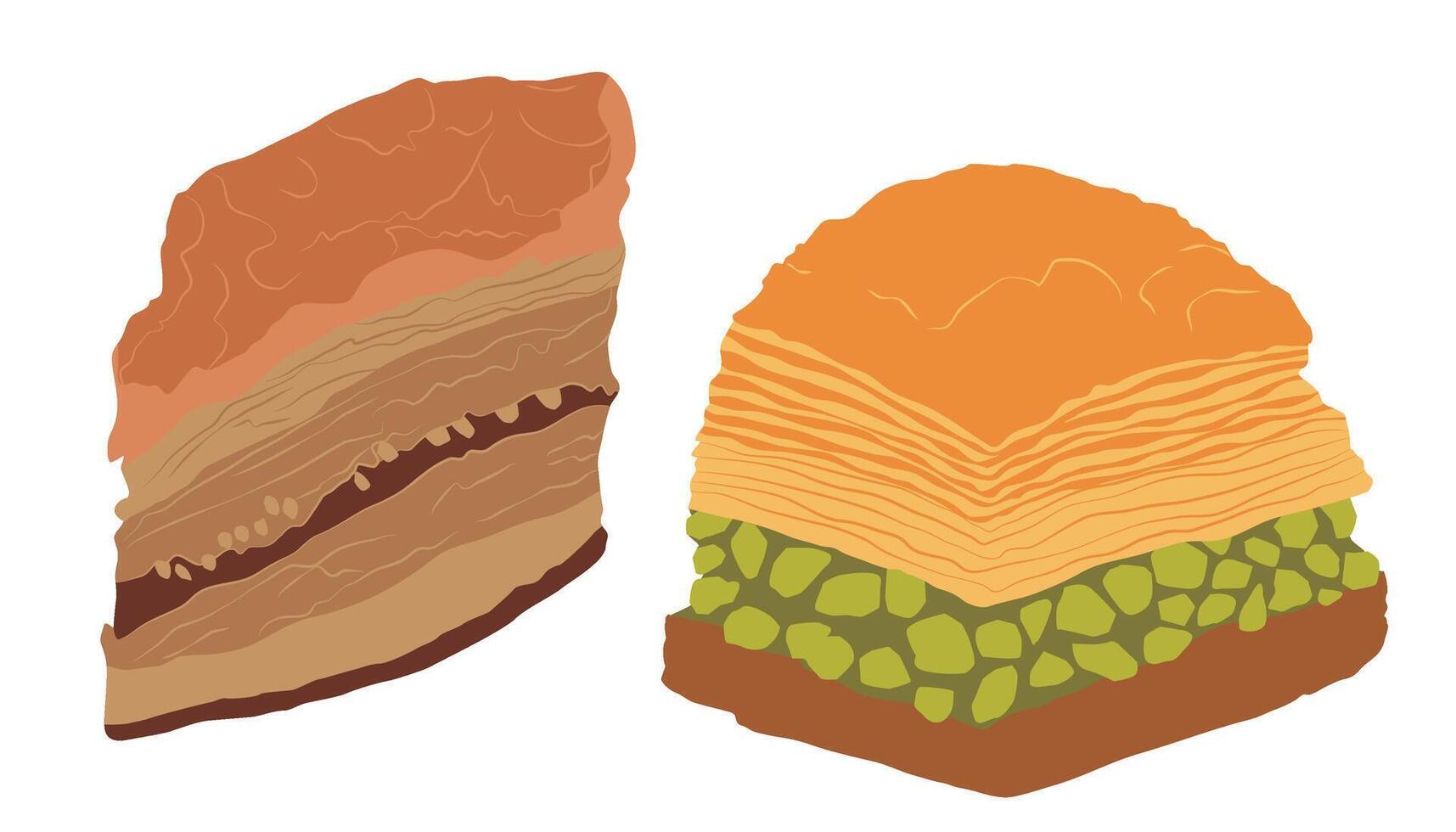 Two different varieties of baklava. vector