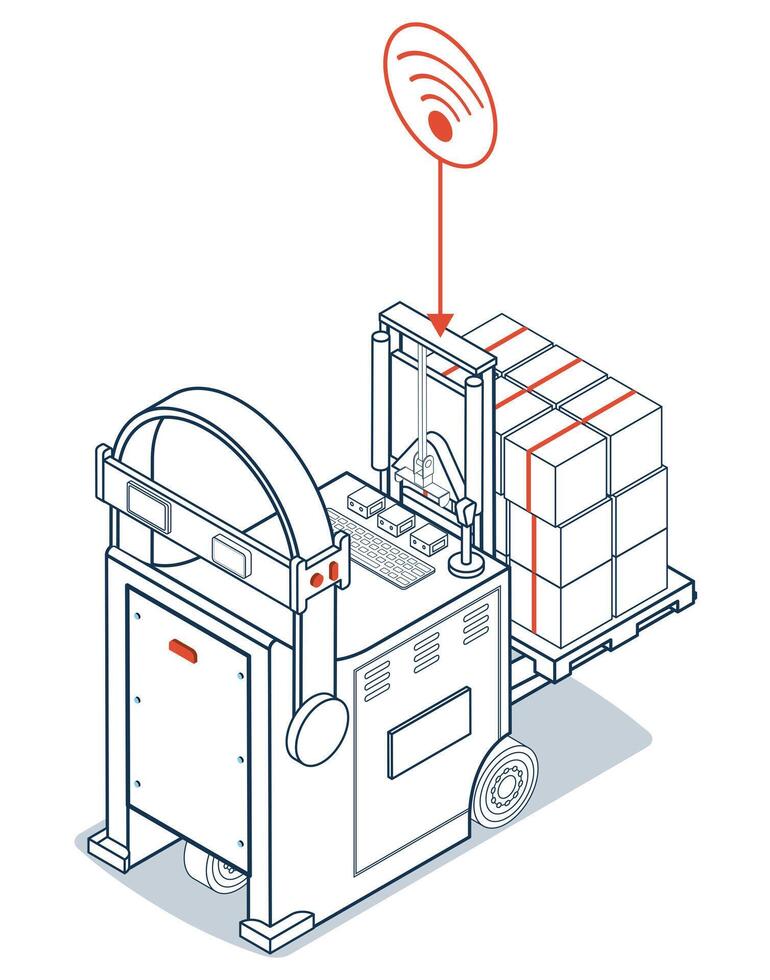 3d Isometric AGV robot Automated Guided Vehicle, a driverless robot that moves materials around a facility vector
