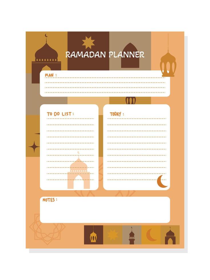 Ramadan planner, card notes, daily planner, to do list vector