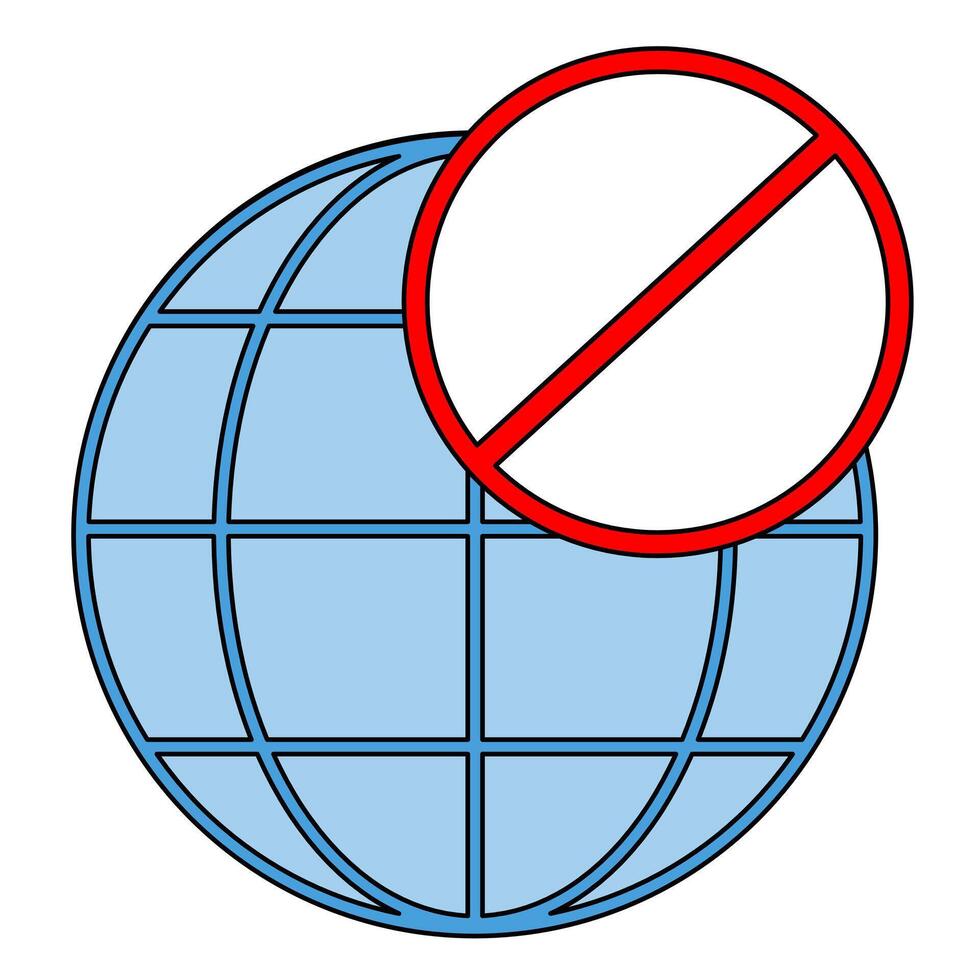 Illustration of no internet connection, globe icon and prohibition symbol. vector