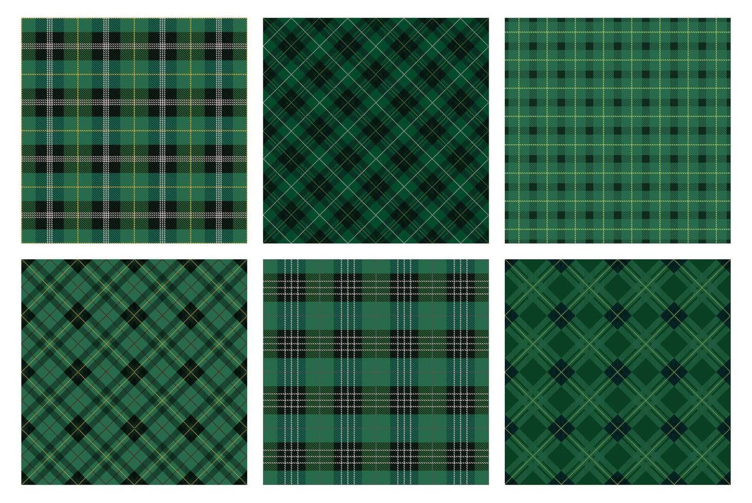 Horizontally And Vertically Repeatable Seamless Green Tartan Plaid Set. vector