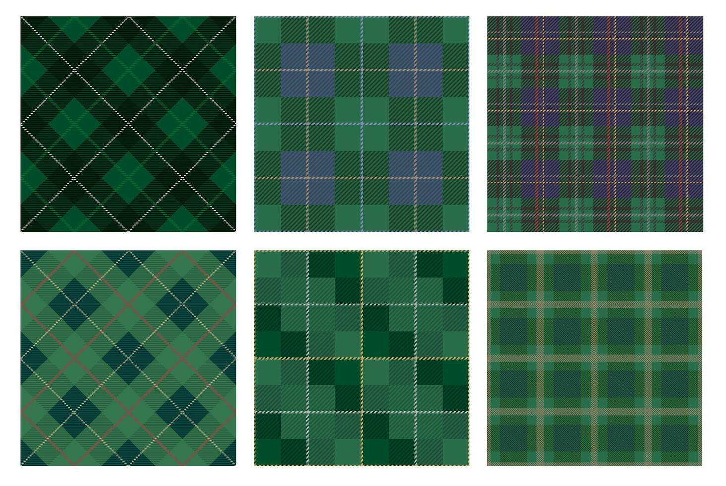 Set Of Green Seamless Tartan Plaid. Horizontally And Vertically Repeatable. vector