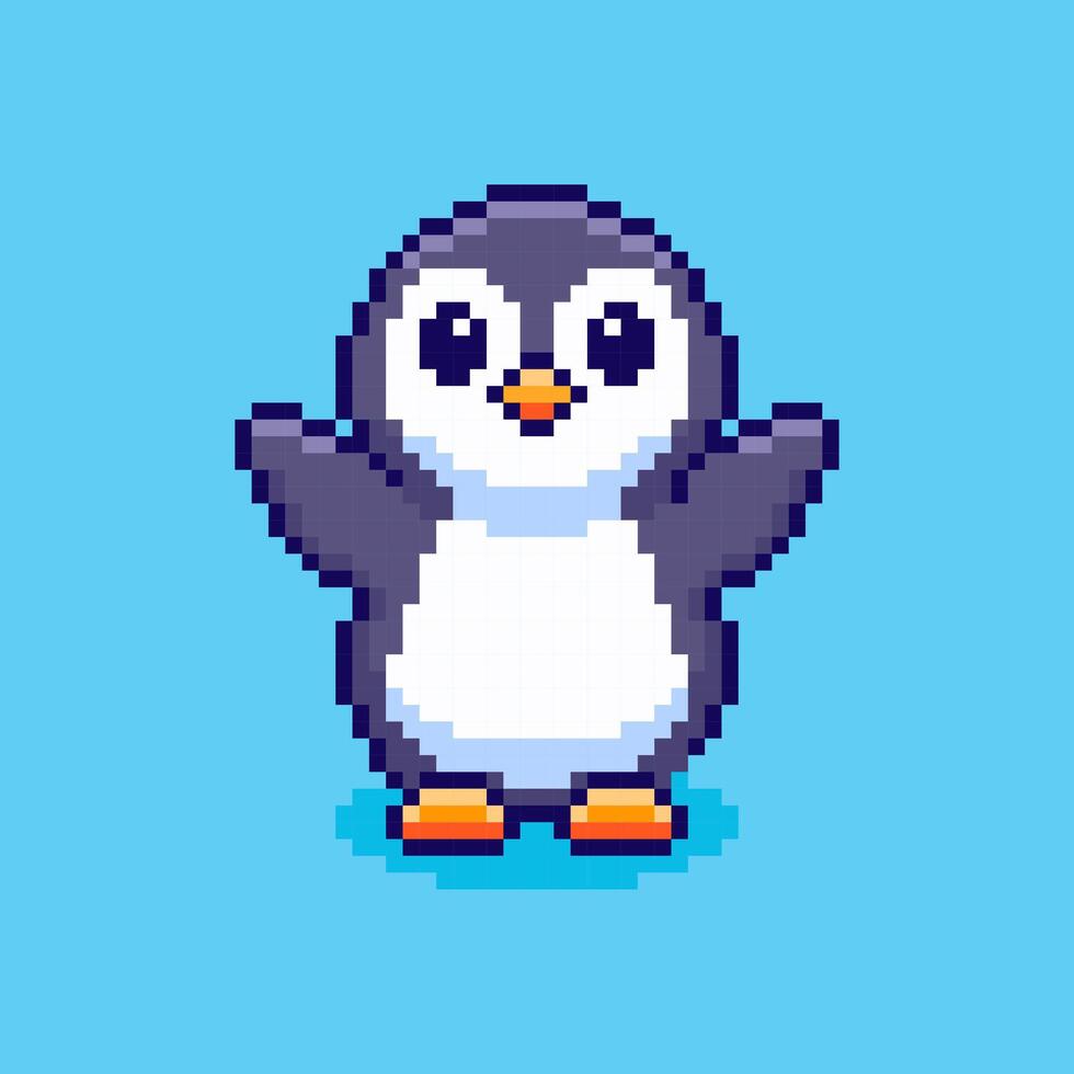 Pixel art Cute Happy Penguin game asset design vector