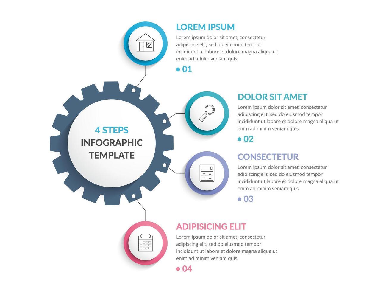 Infographic template with gear and four elements vector