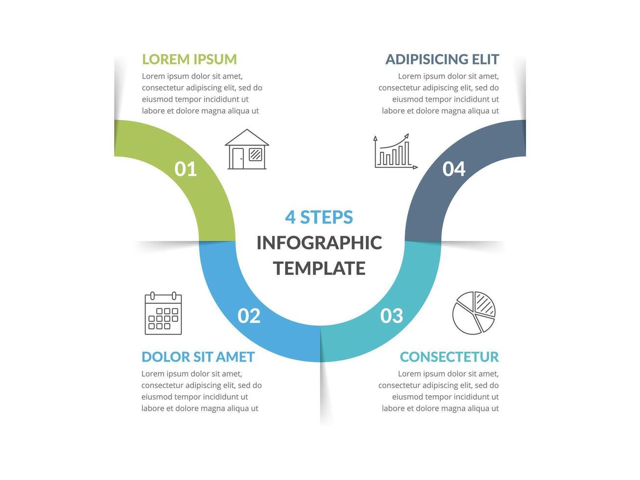 Infographic template with 4 steps with curved line, workflow, process chart vector