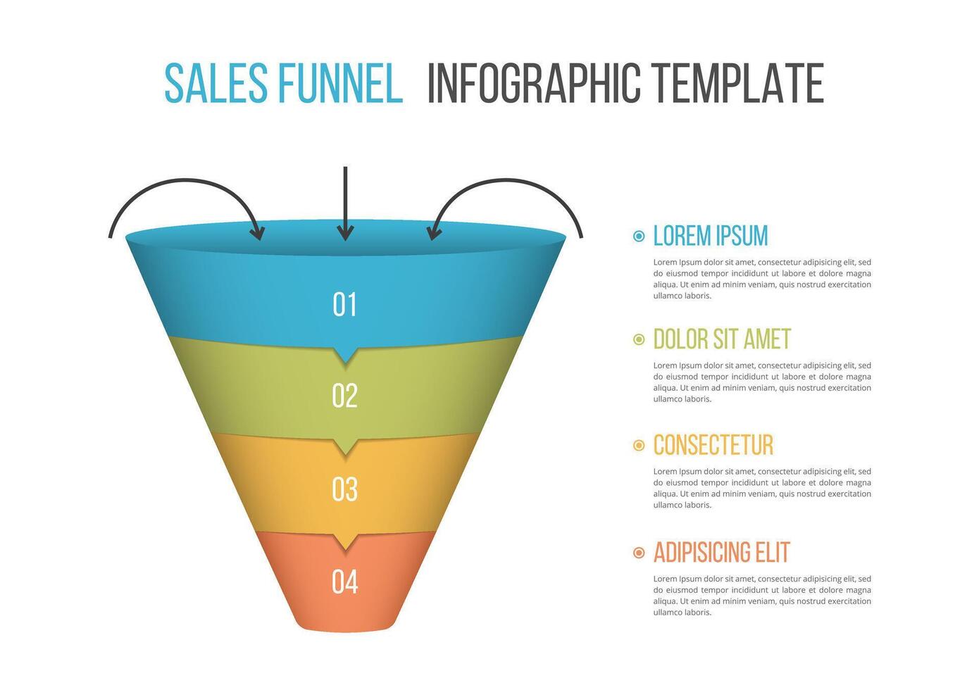 Funnel diagram with arrows, business infographic template vector
