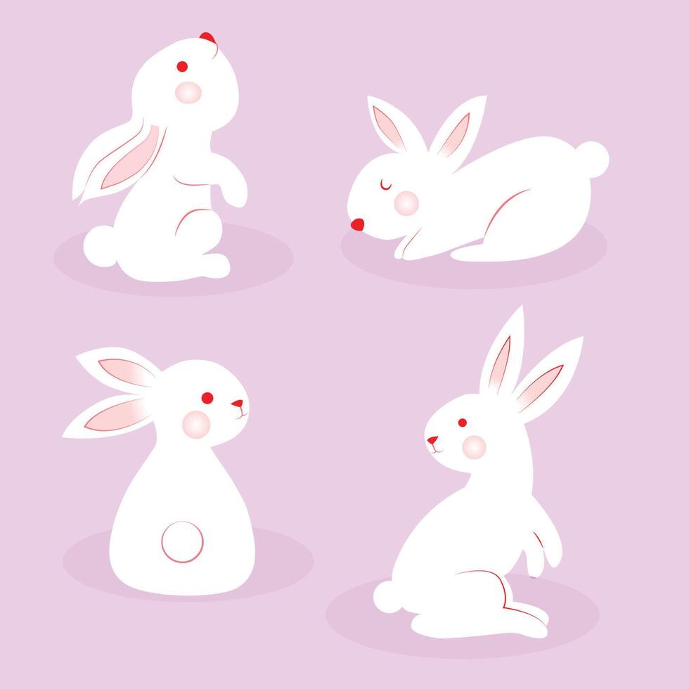 Cute Rabbit cartoon character design collection on a pink background. vector