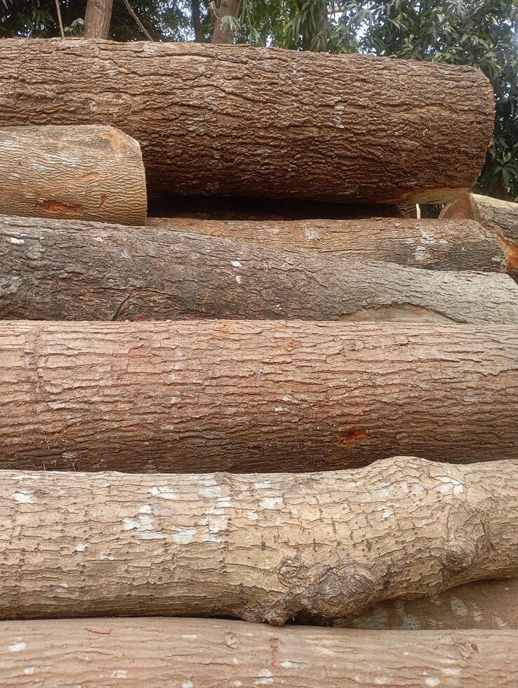 a pile of logs sitting on top of each photo