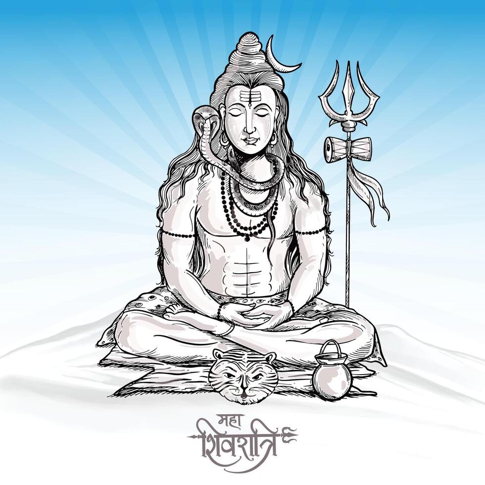 Lord shiva with indian god of hindu for maha shivratri background vector