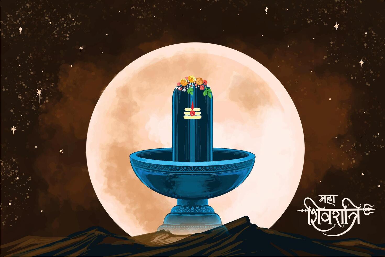 Maha shivratri devotional background with shiv lingam card vector