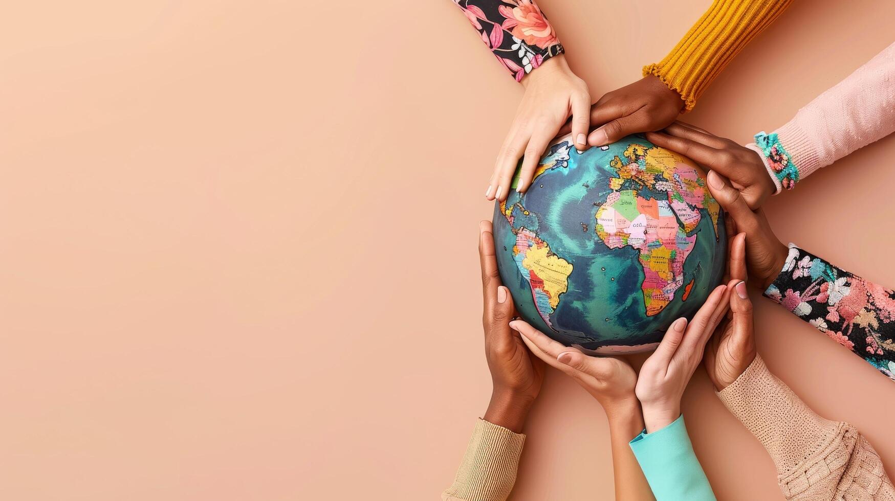 Colorful hand as unity, humanity in differs difference, concept of heal the world, banner for healing the nature and the world photo