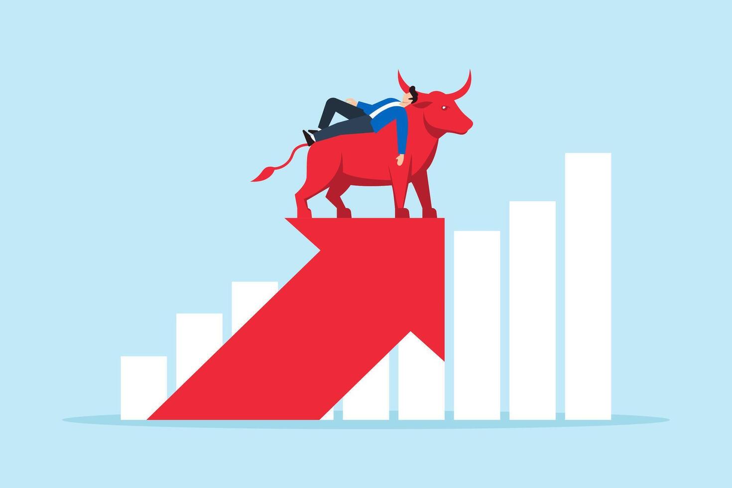 Flat illustration of businessman sleep on rising bull market graph symbolizing earning passive income through investment vector
