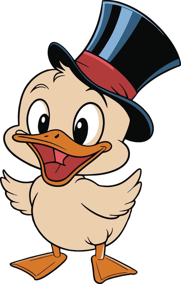 funny baby duck wearing hat cartoon illustration and white background vector