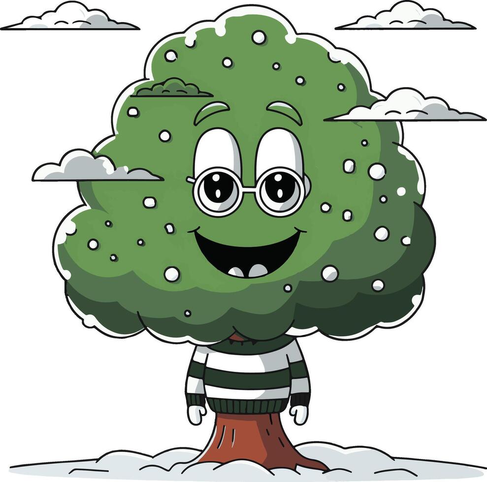 crying tree cartoon illustration and white background vector
