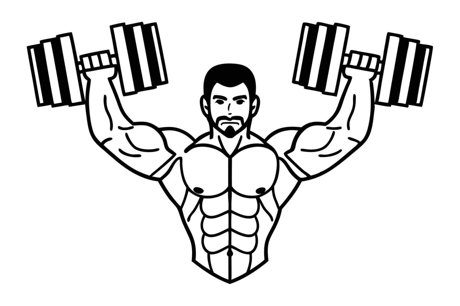 Muscular Man Lifting Dumbbells Line Art vector