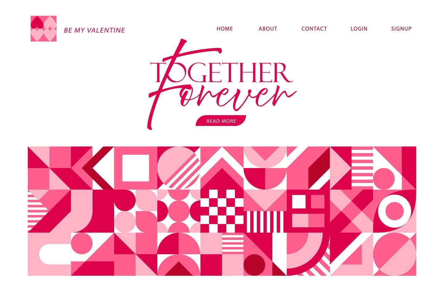 Valentine day landing page with geometric shapes vector