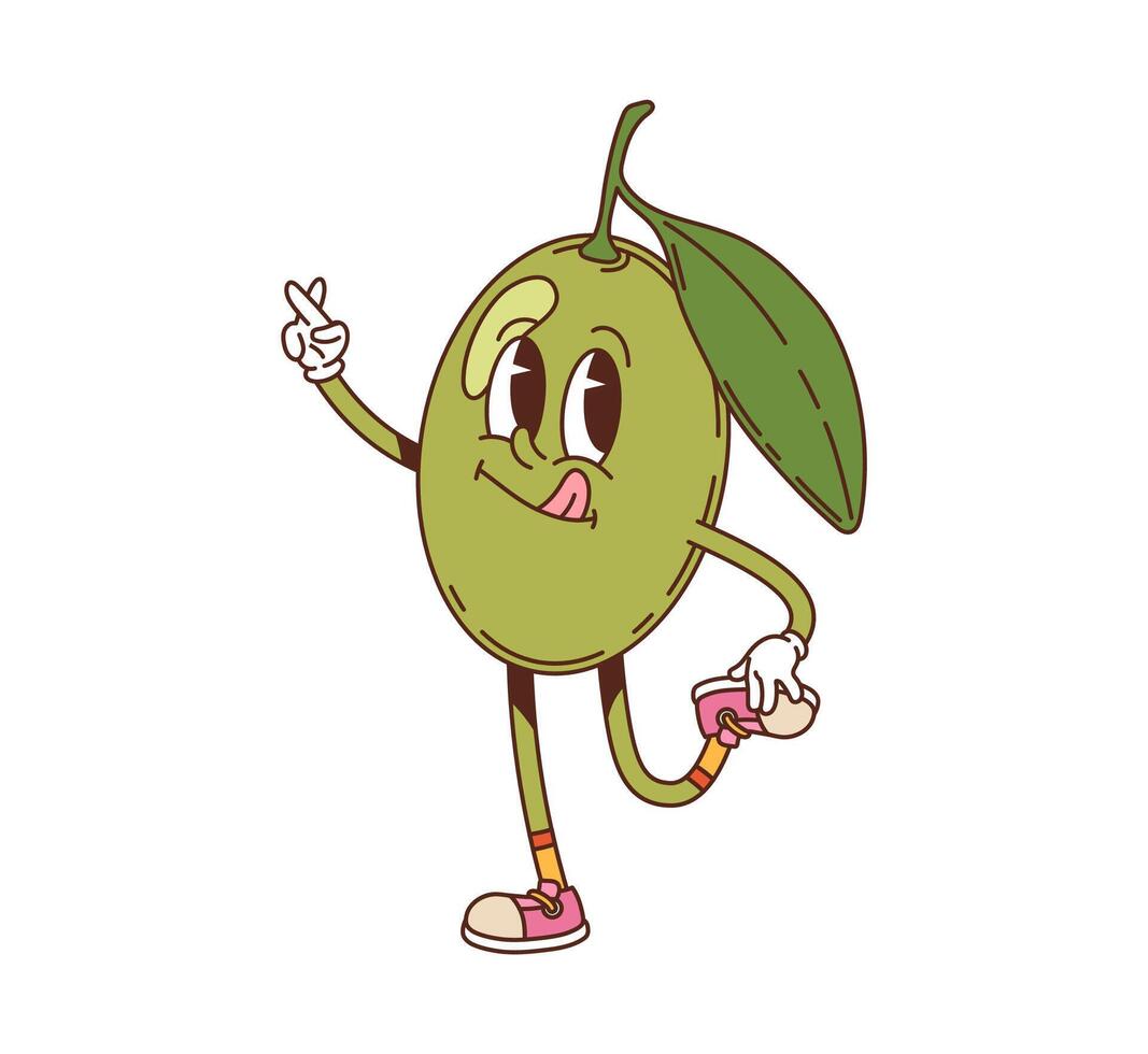 Cartoon groovy olive vegetable character vector