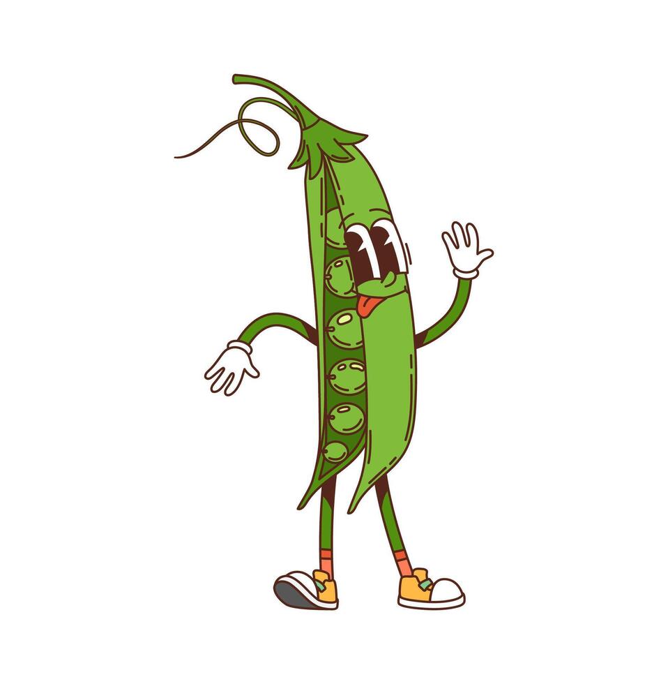Cartoon groovy green pea vegetable y2k character vector